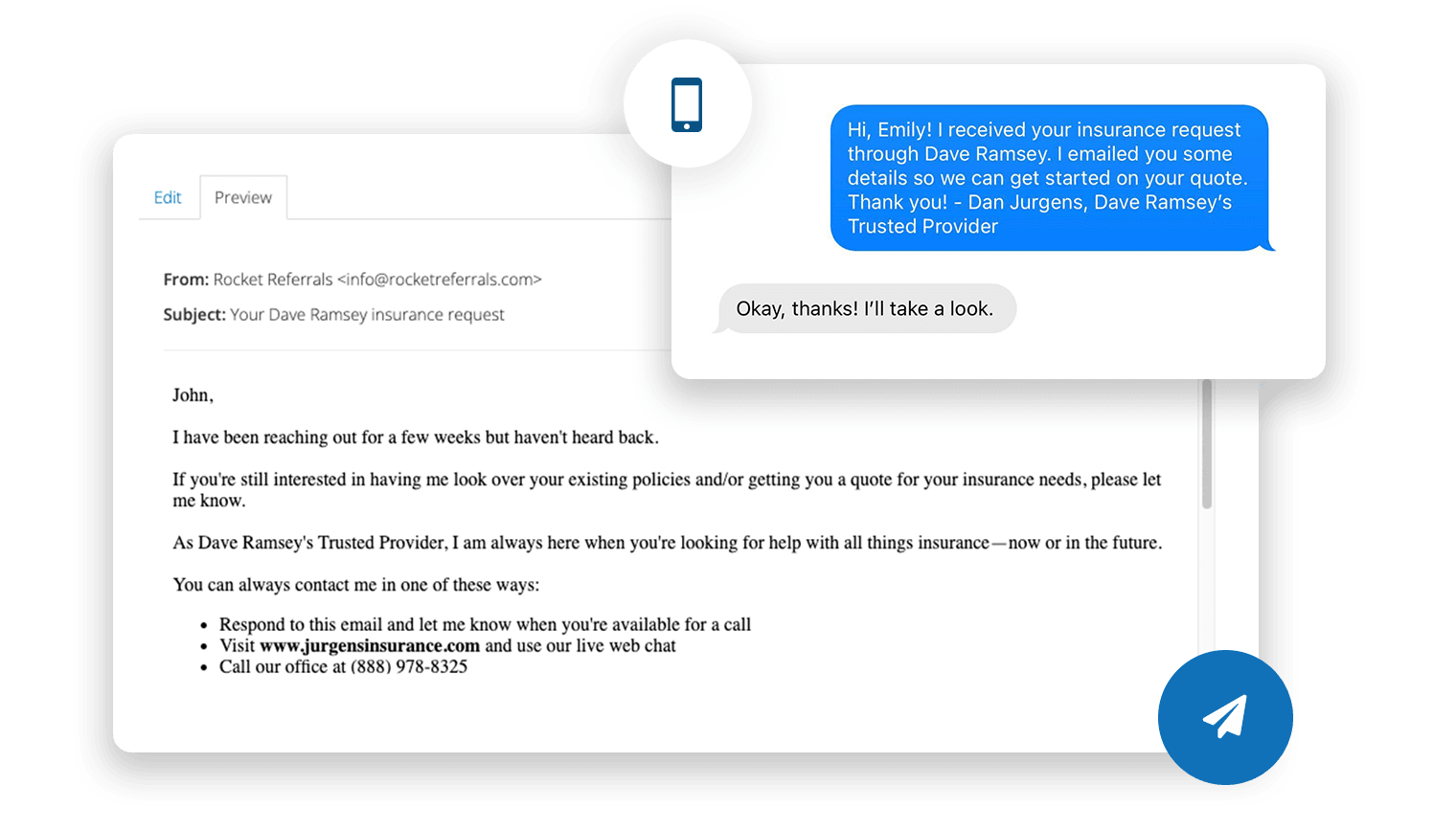 Dave Ramsey email and text options ClientCircle