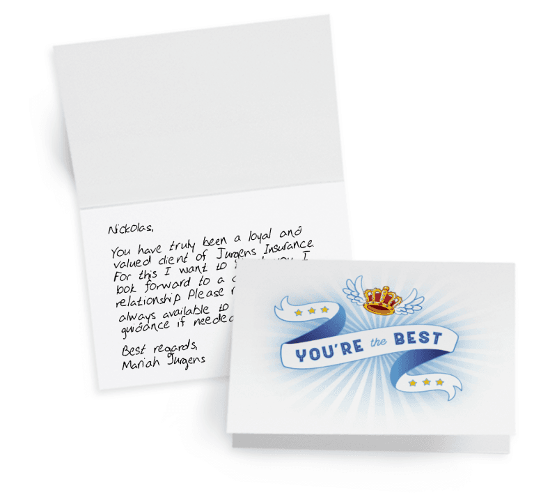 Handwritten loyalty card for insurance agents