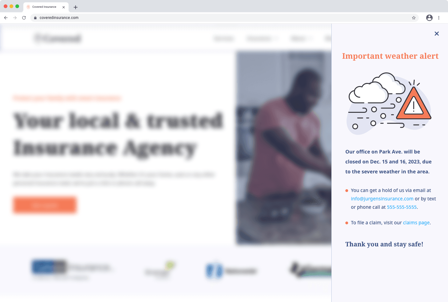 Time-sensitive cue about inclement weather ClientCircle
