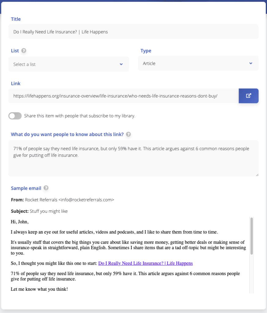 Client Connect email example ClientCircle