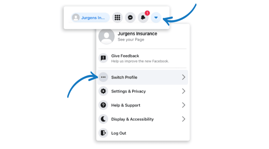 Facebook/Meta switch profile ClientCircle