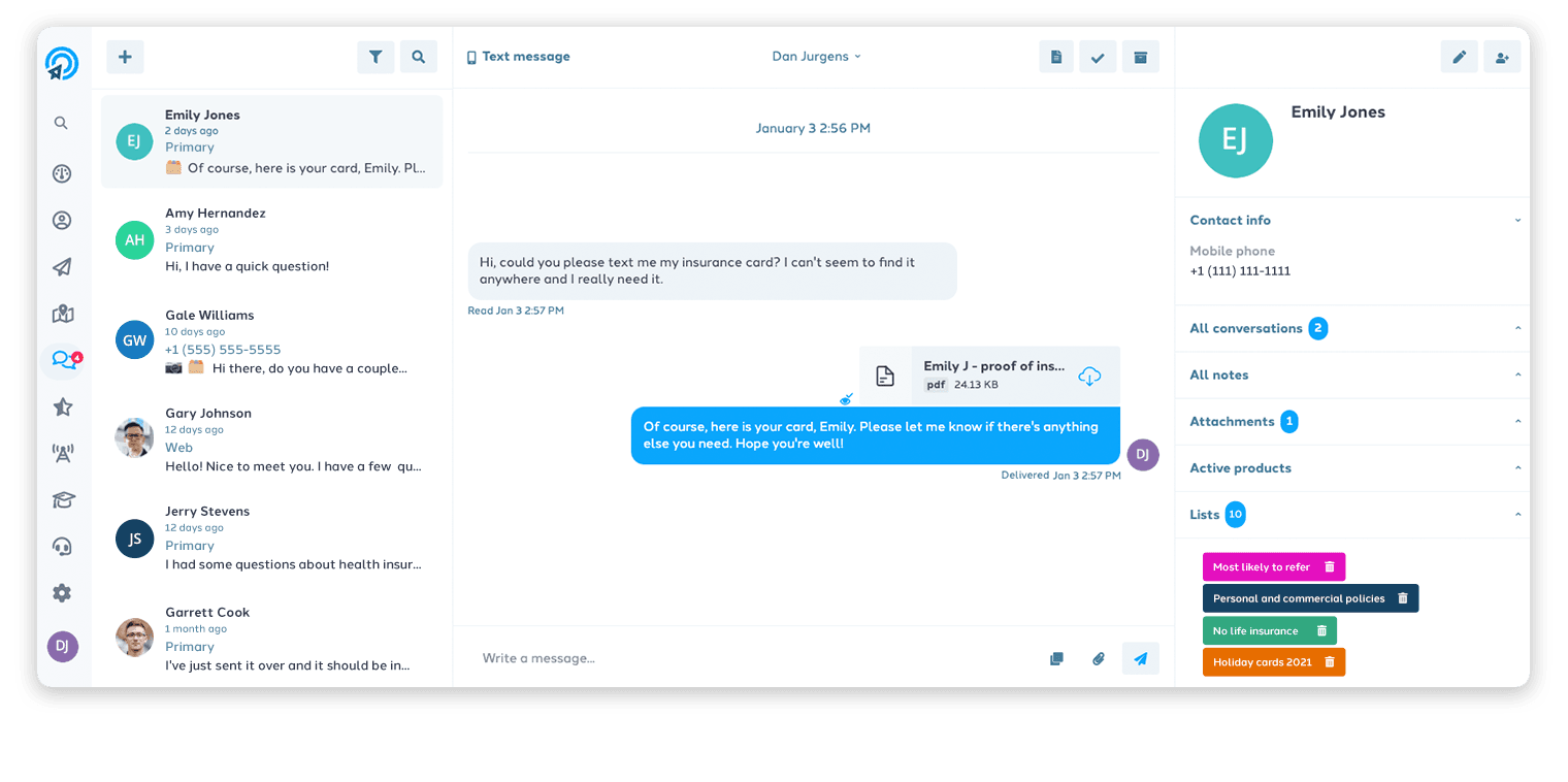 Texting attachments example ClientCircle
