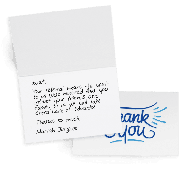 Thank you card handwritten card example ClientCircle