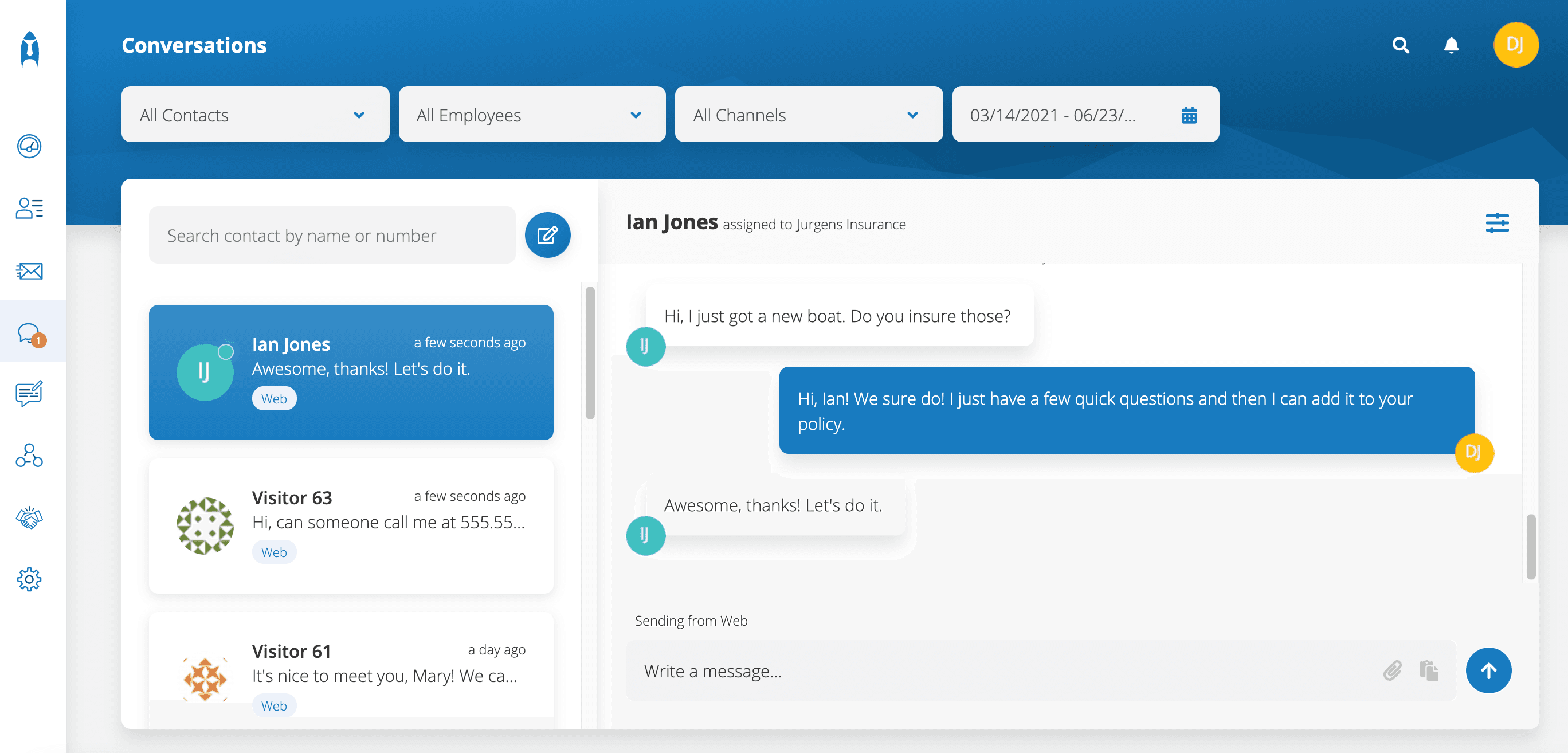 Web chat with insurance clients ClientCircle